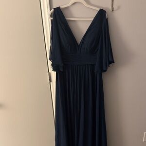 Azazie Deep Blue Maxi Dress with Flutter Sleeves